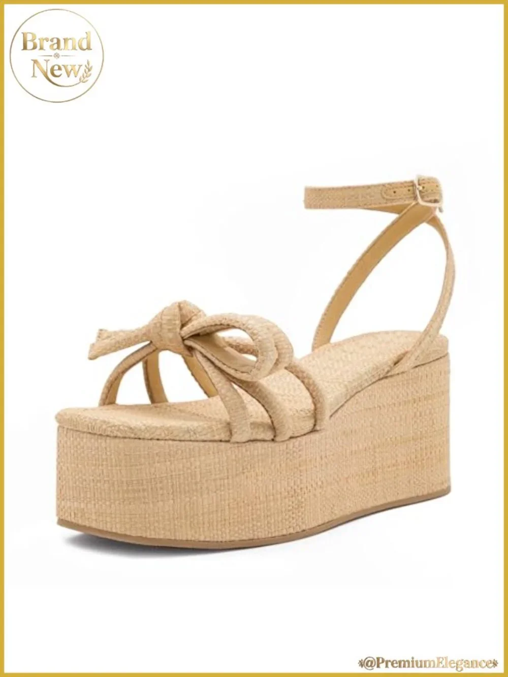 Raffia Platform Sandals Bow Ankle Strappy Espadrille Wedges Open Toe Straw